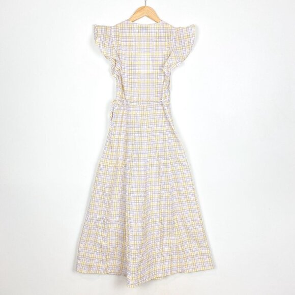 NWT GANNI Seersucker Check Print Wrap Dress in Multicolor Sz 34 / XS - Picture 10 of 13
